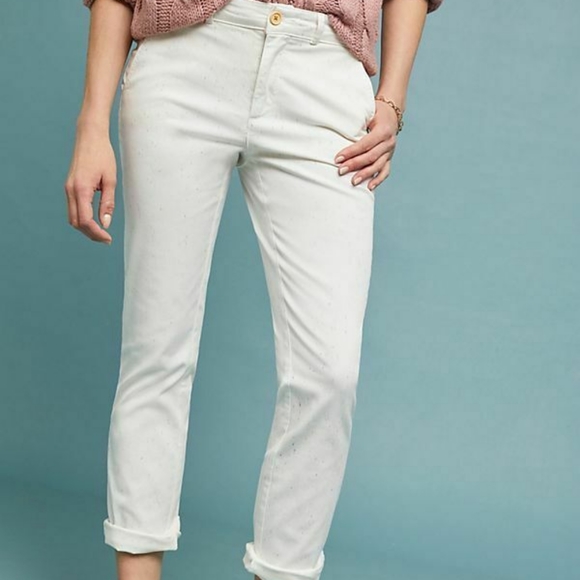 NWT Anthropologie Relaxed White Flecked Chinos 27 - Picture 2 of 10